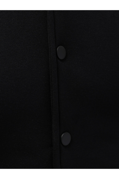 Popular Stand Collar Black Long Sleeve Geometric Tribal Printed Button Placket Baseball Jacket