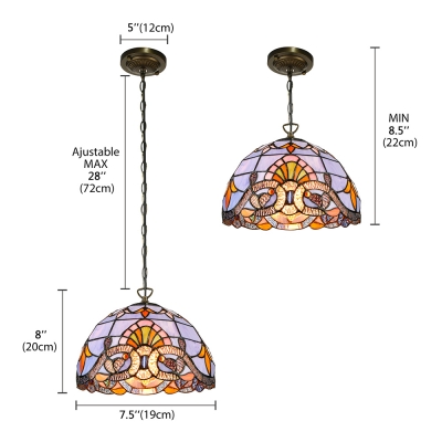 Tiffany Victorian Semicircle Drop Light Stained Glass 1 Bulb Suspension Light in Multi Color