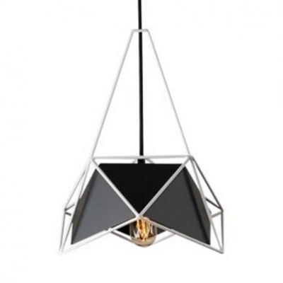 Geometric Ceiling Pendant Light with Black/White Metal Frame Modern Design 1-Light Hanging Light Fixture