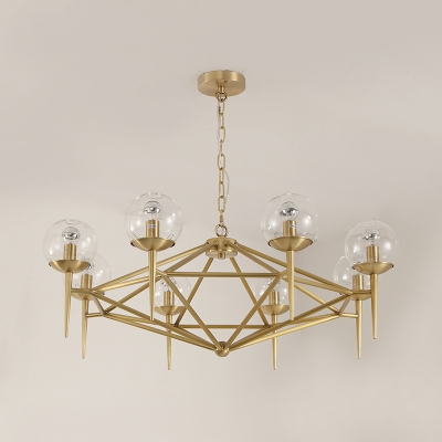 6/8 Lights Torch Hanging Chandelier Luxury Modern Clear Glass Decorative Suspended Light in Gold
