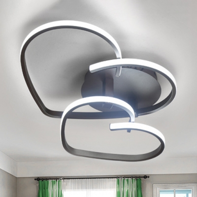 Coffee Ultra Thin Semi Flush Mount with Loving Heart Acrylic LED Lighting Fixture for Sitting Room