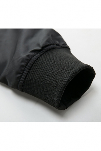 Men's Trendy Stand Collar Plain Long Sleeve Letter Print Zipper Pockets Men's MA-1 Flight Jacket