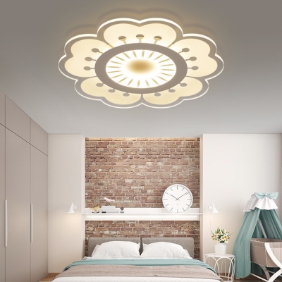 Modernism Floral LED Flush Light with Acrylic Lampshade Girls Bedroom Eye Protection Ceiling Lamp in White