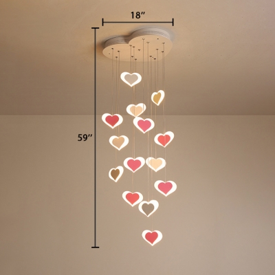 Pink/White Loving Heart Hanging Ceiling Lamp Acrylic 15 Lights Pendant Lamp for Girls Bedroom