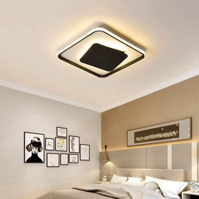 Squared Indoor Lighting Nordic Style Aluminum Ultra Thin Surface Mount LED Light in Black for Living Room