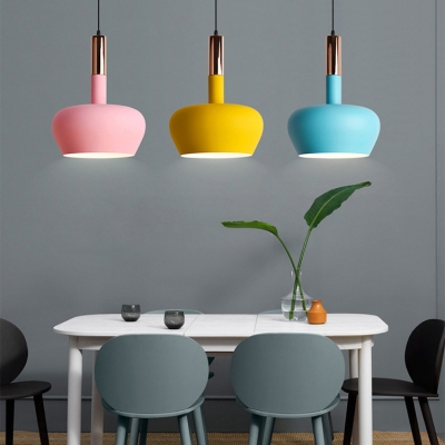 Macaron Nordic Domed Hanging Lamp with Metal Shade Single Pendant Light in Blue/Yellow/Pink for Kids