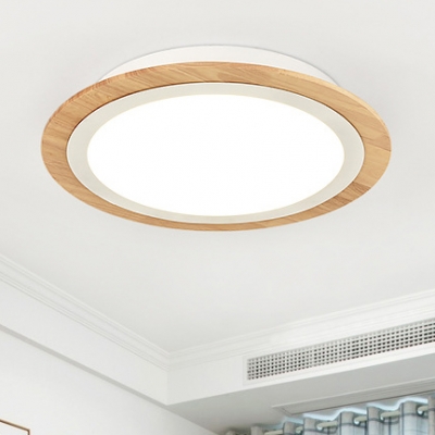 Acrylic LED Ceiling Fixture with Round Disc Minimalist Wood Flush Light Fixture for Dining Room