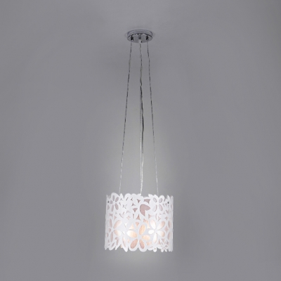 Contemporary Drum Chandelier with Flower Design Kids Room Acrylic Triple Light Hanging Light in White