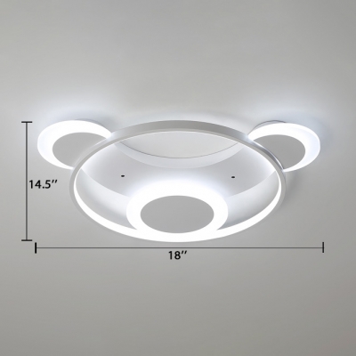 Creative Cartoon Bear Flush Mount with Ring Contemporary Baby Room Acrylic LED Flush Light in White
