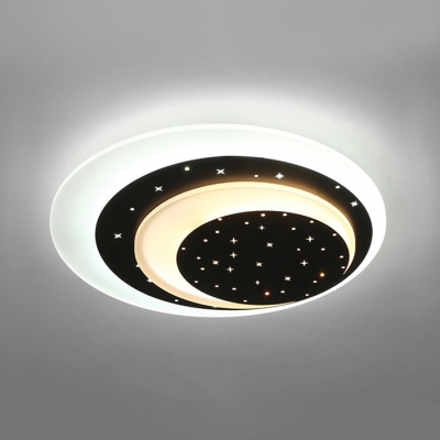 Starry Ceiling Lamp with Ultra Thin Round Shade Nursing Room Acrylic LED Flush Light in Black/White