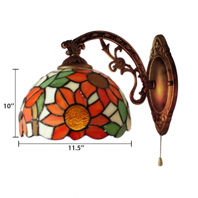 Domed Wall Light with Pull Chain Stained Glass Tiffany Wall Mount Fixture, 10