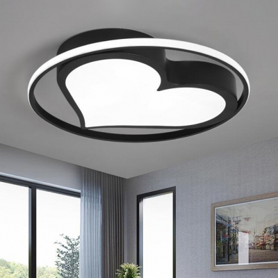 Black/White Loving Heart Flush Light Fixture with Ring Modern Chic Acrylic LED Flushmount for Restaurant