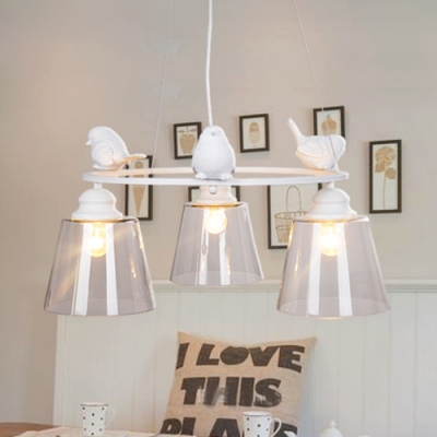Clear Glass Halo Ring Hanging Light with Cone Shade Boys Girls Room 3/6 Lights Chandelier in White