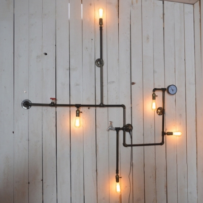 Industrial 59''W Multi Light Wall Sconce with 5 Light and Pipe Fixture Arm in Bar Style