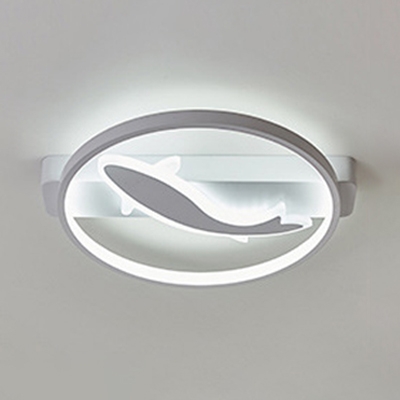 Lovely White Fish Ceiling Lamp with Circular Ring Modernism Acrylic LED Lighting Fixture for Children Room