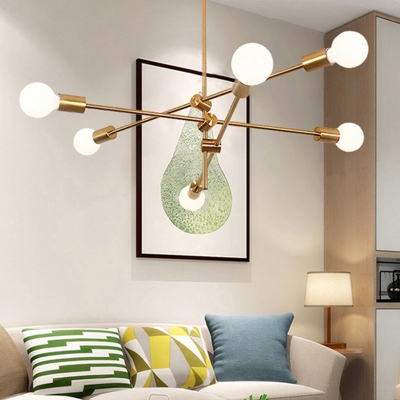 Minimalist Open Bulb Suspension Light Metal Multi Light Lighting Fixture for Sitting Room