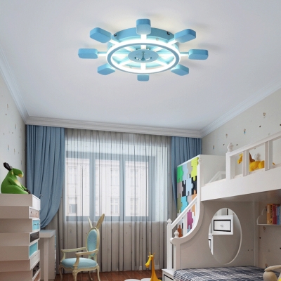 Nautical Blue Rudder Ceiling Flush Mount Metallic LED Flush Light Fixture for Children Bedroom