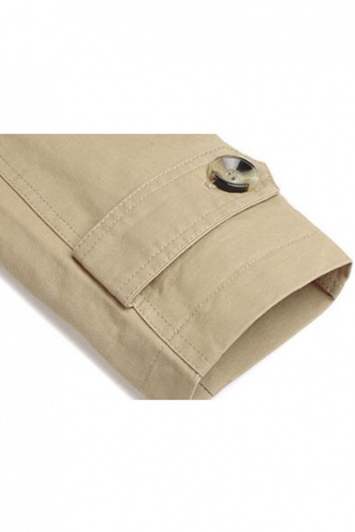 Trendy Notched Lapel Collar Button Closure Epaulets Men's Plain Trench Coat