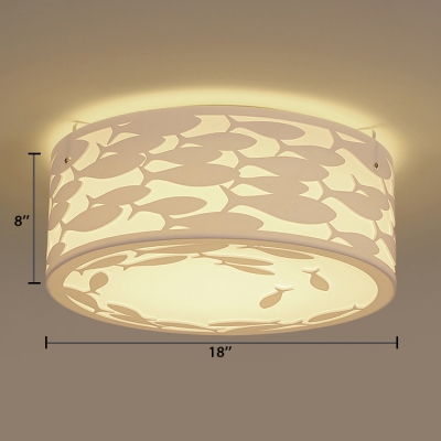 White Drum LED Ceiling Fixture with Fish Design Modernism Acrylic Surface Mount Light for Baby Kids Room