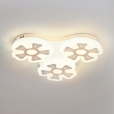 Energy Saving Blossom LED Flush Light Modern Bedroom Acrylic 3 Heads Ceiling Fixture in White