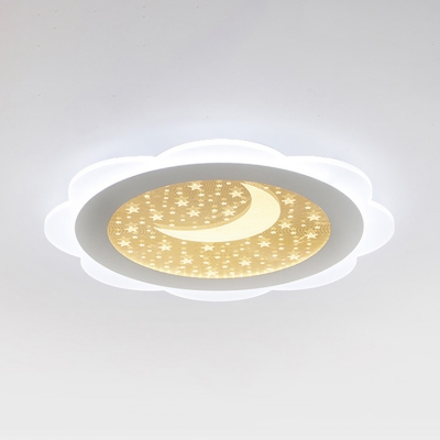 Floral Shape LED Flush Light Acrylic Flush Mount Lighting with Moon and Star for Baby Kids Room