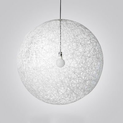Globe Pendant Light with White Rattan Shade Single Light Modern Drop Ceiling Lighting, 6