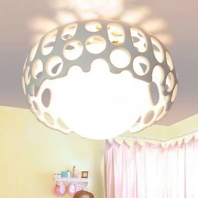 Hollow LED Flush Mount with Inner Glass Shade Art Deco White Ceiling Lamp for Living Room Hallway