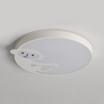 Kindergarten Circular Flush Light Fixture with Cute Monkey Simple Concise Acrylic LED Flushmount in White