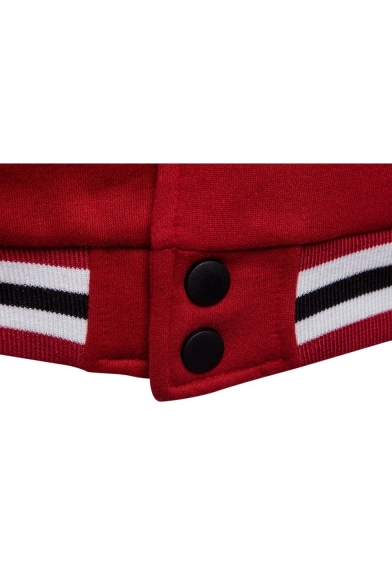 Unisex Letter Embroidered Long Sleeve Stand Collar Colorblock Button Closure Baseball Jacket