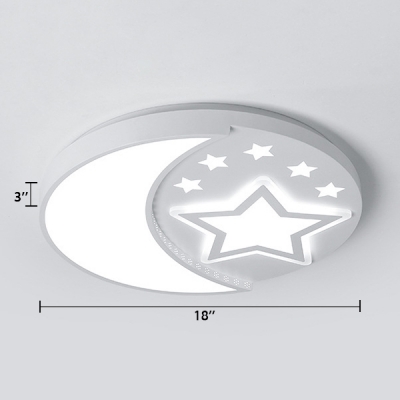White Round Flush Light with Moon and Star Metallic LED Ceiling Flush Mount for Baby Kids Room