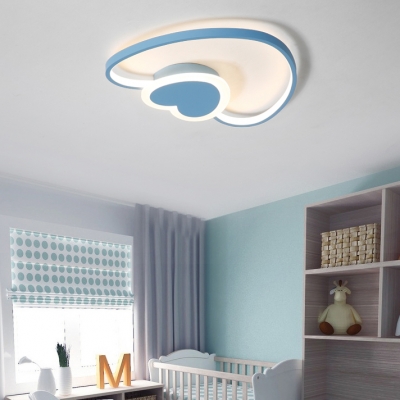Adorable Loving Heart Flush Light Fixture Blue/Pink LED Ceiling Fixture with Acrylic Shade for Baby Kids Room