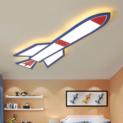 Cartoon Rocket LED Flush Mount Boys Room Game Room Ultrathin Acrylic Lighting Fixture in Warm/White