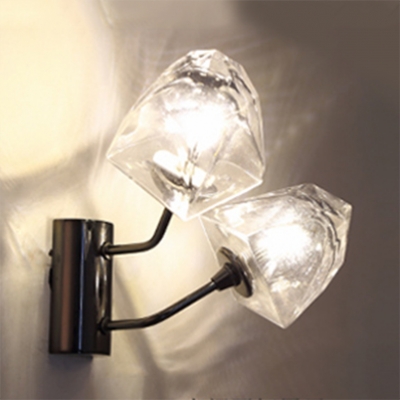 1/2 Light Gem Wall Lamp Modern Fashion Clear Glass Shade Art Deco Ambient Lighting Fixture in Black