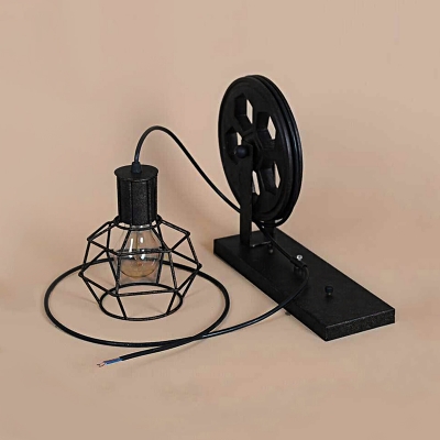 Black Metal Cage Wall Light with Pulley 1 Light Industrial Wall Mount Light for Kitchen