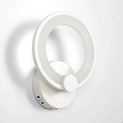 Circular LED Wall Lamp Minimalist Modern Bedroom Bedside Acrylic Wall Sconce in White