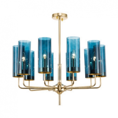 Contemporary Tubed Hanging Chandelier with Mediterranean Sea Glass Shade 6/10 Lights Suspension Light