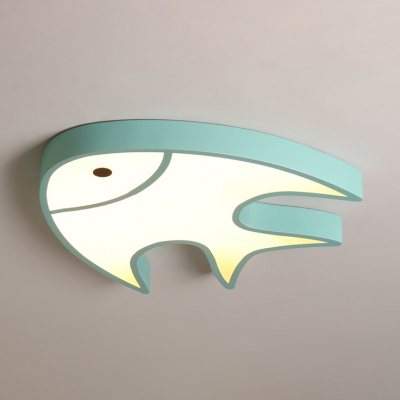 Green Fish Shape LED Flushmount with Acrylic Lampshade Cartoon Ceiling Light for Game Room