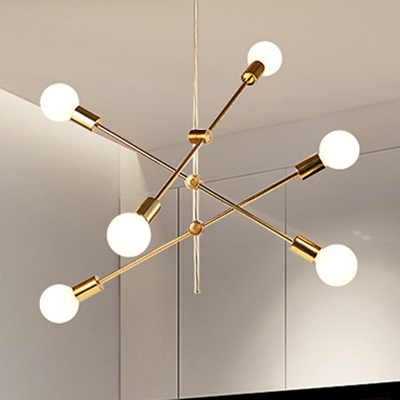 Linear Restaurant Lighting with Open Bulb Minimalist Modern Metal 2/4/6 Lights Chandelier in Gold