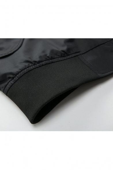 Men's Trendy Stand Collar Plain Long Sleeve Letter Print Zipper Pockets Men's MA-1 Flight Jacket