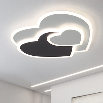 Modern Nordic Loving Heart Flush Light Restaurant Sitting Room Acrylic LED Ceiling Light in Black White