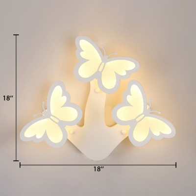 3 Heads Butterfly Wall Light Sconce Amusement Park Kindergarten LED Wall Mount Light with Acrylic Shade