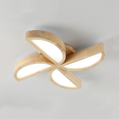 4 Lights Windmill Ceiling Fixture Modern Chic Sitting Room Woody Surface Mount LED Light in Natural