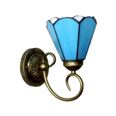 Aqua Petal Shape Wall Sconce Tiffany Style Stained Glass Wall Light for Corridor Bedroom