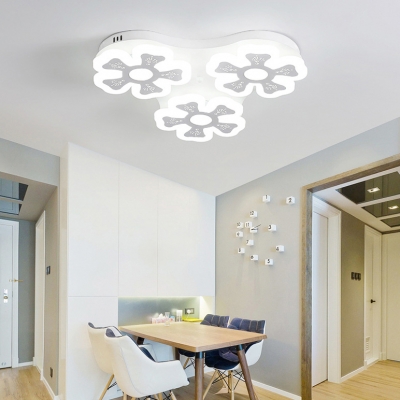 Energy Saving Blossom LED Flush Light Modern Bedroom Acrylic 3 Heads Ceiling Fixture in White
