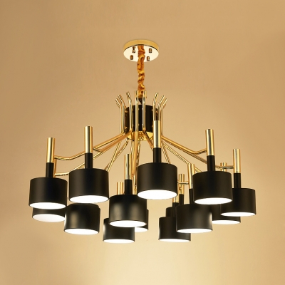 Metallic Chandelier with Black/White Drum Shade Modern Fashion Multi Lights Hanging Lamp
