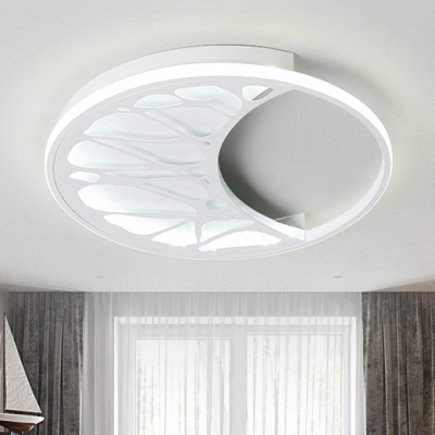 Moon Shape Flushmount with Circle Simple Modern Boys Girls Bedroom Acrylic LED Ceiling Light in White