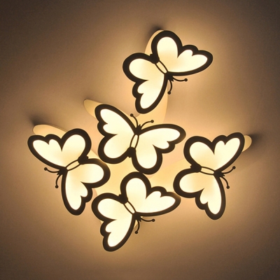 Nordic Style Butterfly LED Flush Light Decorative White Ceiling Fixture with Acrylic Shade for Nursing Room