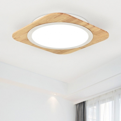 Wooden Oblong LED Flush Mount Boys Girls Bedroom Energy Saving Flush Light Fixture in Warm/White