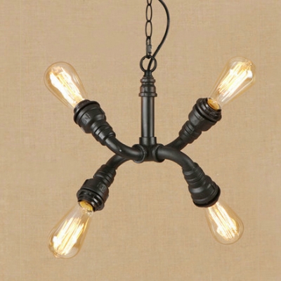 

4-Light Open Bulb Hanging Light Industrial Style Metal Chandelier in Black with 31.5" Hanging Chain