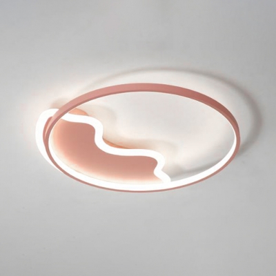 Acrylic Ring Shade Flush Light with Wavy Pattern Contemporary Bedroom LED Ceiling Fixture in Blue/Pink